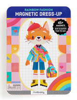 Magnetic Rainbow Fashion Tin featuring colorful mix-and-match magnetic dress-up for creative kids ages 4 and up.