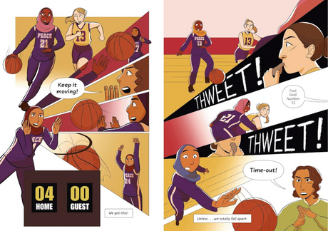 We Are Big Time showing diverse basketball players in action on court with teammates and coach during a game timeout.