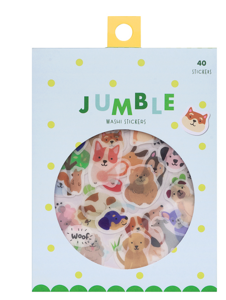 Jumble Washi Stickers | Dogs featuring colorful puppy designs in a fun, gift-ready package with 40 stickers on 3 sheets.