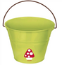 Nature Mushroom Metal Bucket in green with a red and white mushroom design, perfect for garden play and outdoor use.