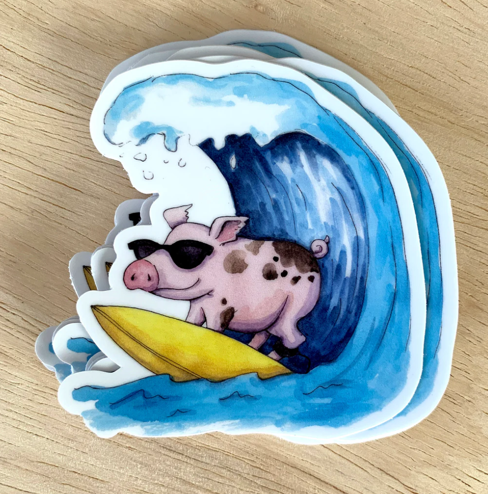 Surfing Pig Sticker