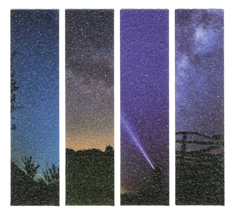 Zen Strips | Sand Nature set shows four textured strips with night sky and starry rainbow designs for calm focus.