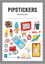 Nostalgic toys Stickers featuring retro toy designs with holographic gold foil accents on a clear backing.