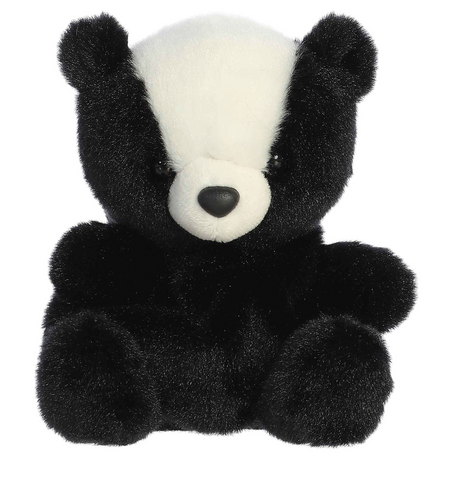 Palm Pals Skunk Scout plush with soft black and white fur, sitting pose, perfect for cuddling and collecting.