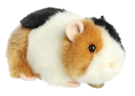 Guinea Pig plush toy with tri-colored fur in white, tan, and black, featuring a cute face and pink nose.