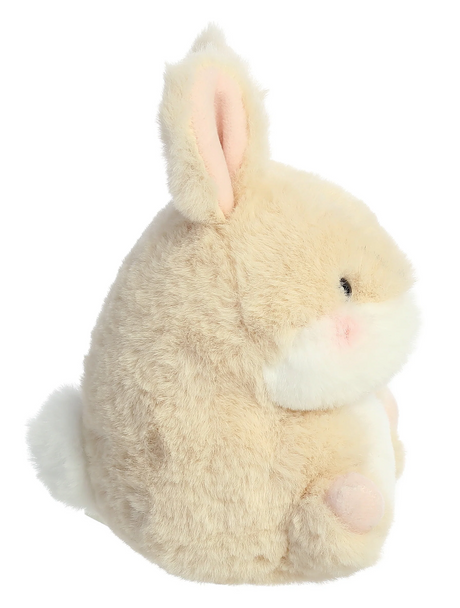 Plush creamy tan Rolly Bunny Lively with soft fur and a roly-poly shape, perfect for cuddling and play.
