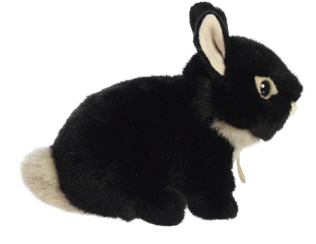Bunny Netherland Dwarf Black baby rabbit plush with soft dark black fur and cream accents, 7.5 inches long, perfect for all ages.