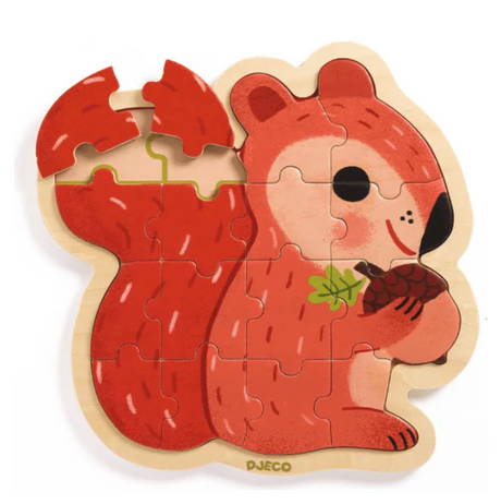 16pc Puzzlo Nut Wooden Puzzle featuring a sturdy animal-shaped frame with 16 pieces forming a cute squirrel design.