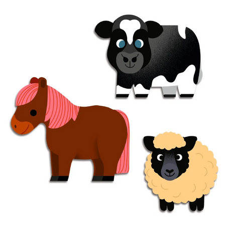 Baby Stickers | Farm Animals featuring colorful cow, horse, and sheep thick paper stickers for toddlers 18 months and up.