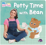 Ms Rachel Potty Time With Bean board book cover with Ms. Rachel and animated bear on toilet teaching potty training.