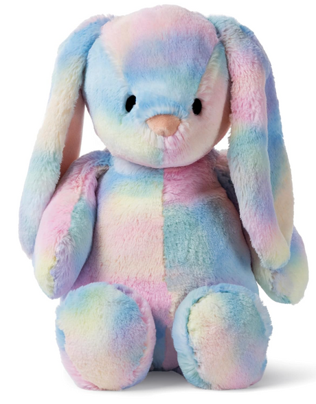 Bunny Thistle pastel rainbow plush bunny with floppy ears and pale pink accents, soft and perfect for Easter gifts.