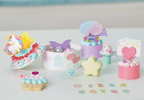 Pati-School Party Creations Set with colorful treat-inspired crafts including keychains, place card holders, and decorations.