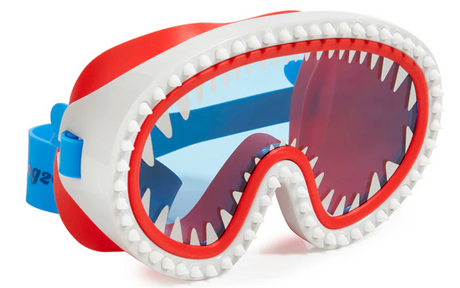 Swim Mask Shark Attack Chewy Red featuring a shark teeth design with wide lens for clear underwater vision.