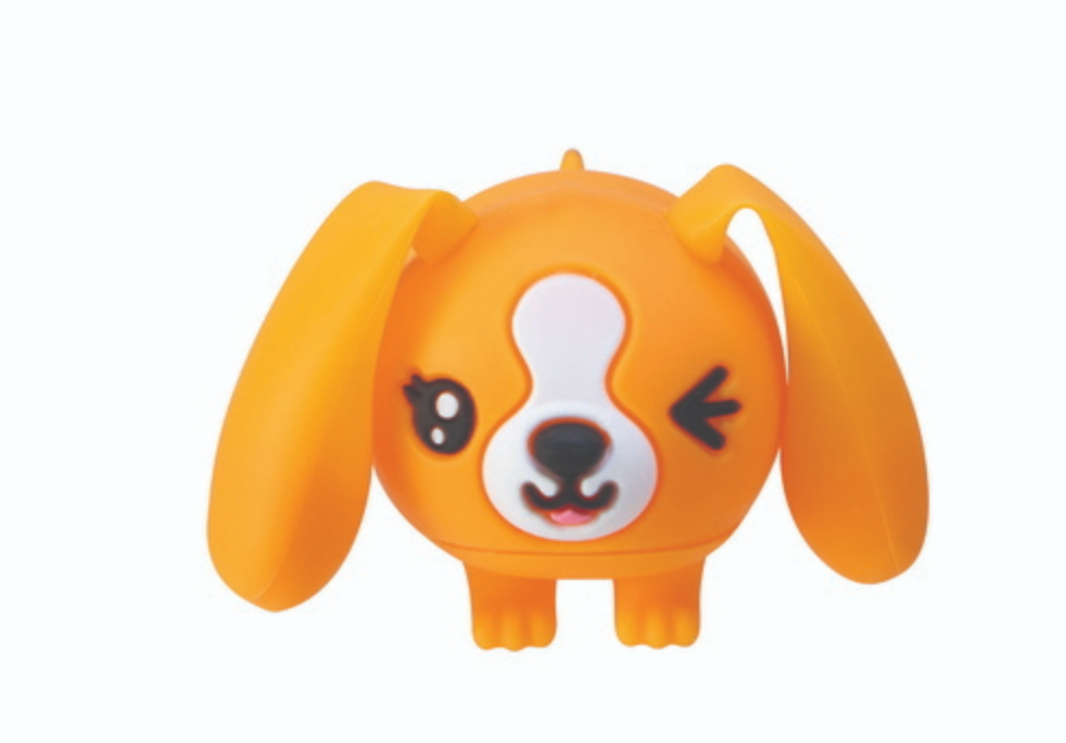 Perk Ups! orange playful puppy toy with floppy ears that lift when squeezed, fits in the palm of your hand.
