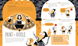 Sleuth & Solve: Art book pages showing a fun art-themed mystery with cartoon detectives and clues to solve.