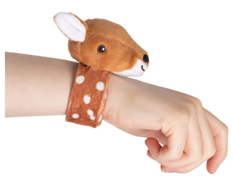 Little Band | Woodland Face plush slap bracelet with a deer design worn on a child's wrist, 90's inspired accessory.