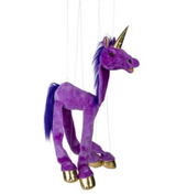 Marionette Large | Purple Unicorn jumbo string puppet in purple with gold hooves and horn, designed for ages 3 and up.