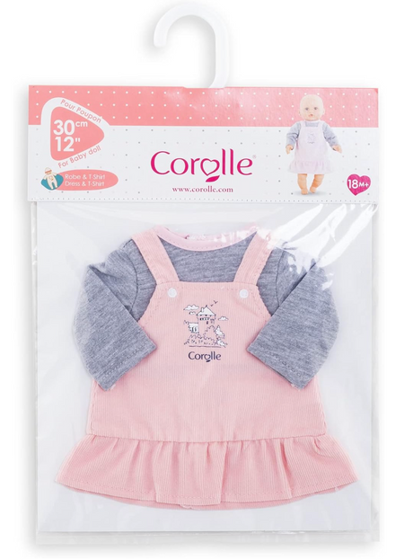 12in Loire Riverside Jumper for 12-inch baby doll with soft grey shirt and pink jumper dress in packaging
