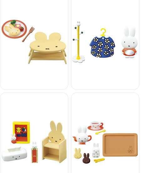 Re-Ment | Miffy Room Blind Box featuring miniature Miffy furniture, accessories, and cute collectible figures.
