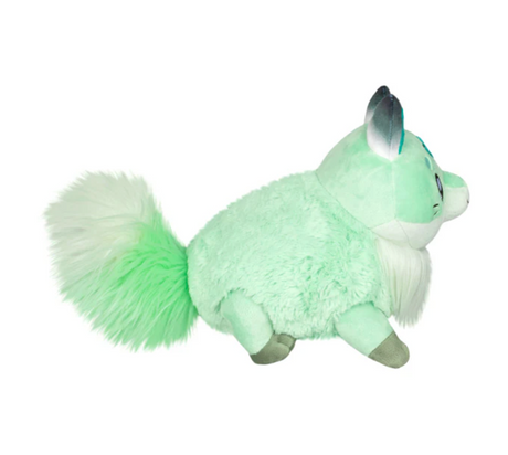 Leafy Fox Mini plush in soft green shades with fluffy tail, perfect woodland camouflage for cozy forest adventures.