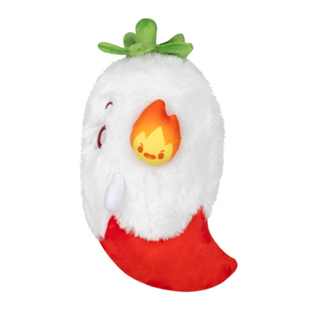 Ghost Pepper Mini plush toy shaped like a fiery red chili with a cute flame face and green stem on top.