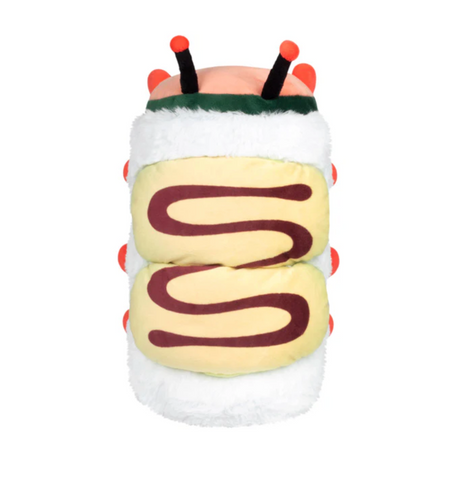 Caterpillar Roll Mini plush toy with soft green, white, and orange colors and a friendly design.