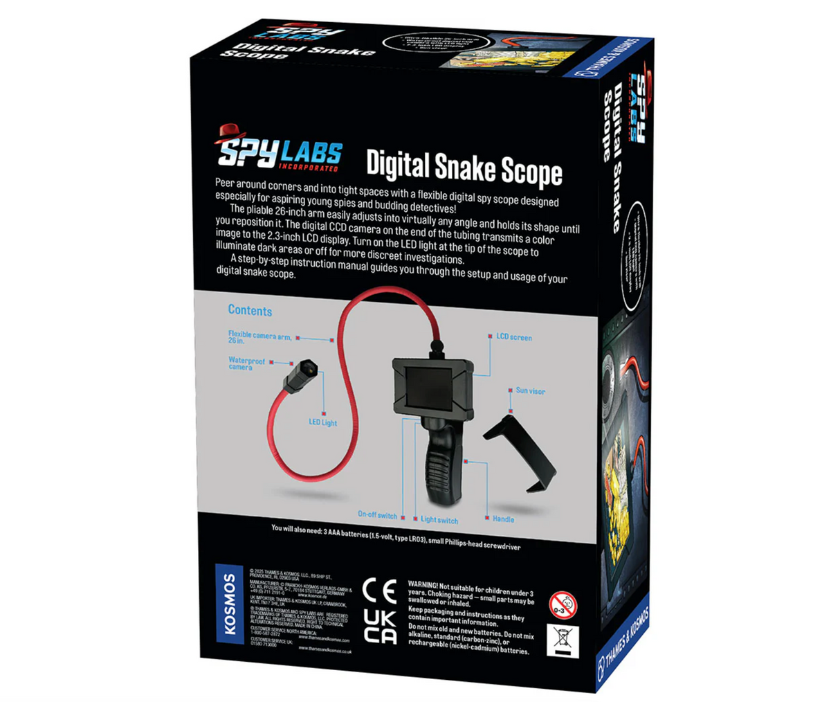 Spy Labs: Digital Snake Scope with flexible arm, LED light, digital camera, and 2.3-inch LCD for young spies.