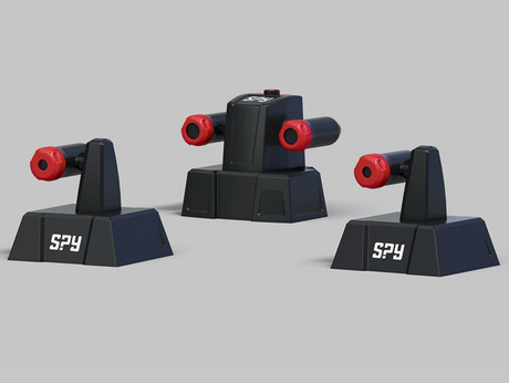 Spy Labs: Invisible Tripwire Alarm with two transmitters and base station for setting a covert security alarm.