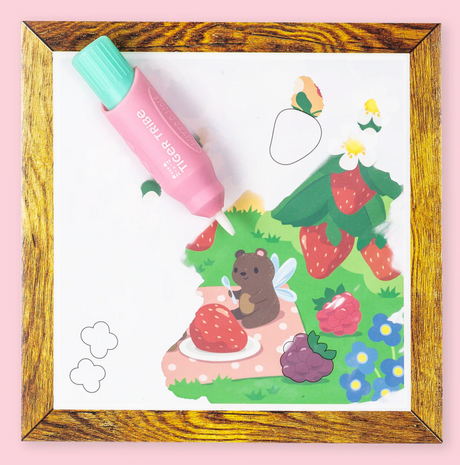 Magic Painting World | Fairy Friends showing refillable magic water-brush revealing hidden fairy and fruit illustrations.