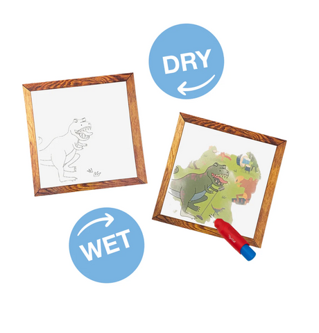 Magic Painting World | Dinosaurs shows mess-free water painting revealing colorful dinosaur scenes and disappearing when dry.