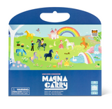 Magna Carry | Unicorn Kingdom foldable magnetic play scene with colorful unicorns, rainbow, castle, and enchanted landscape.