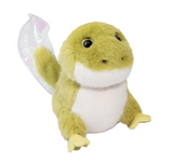 Lil' Baby Tadpole Taddie plush toy with soft green and white fur and shiny translucent tail, 5 inches tall.