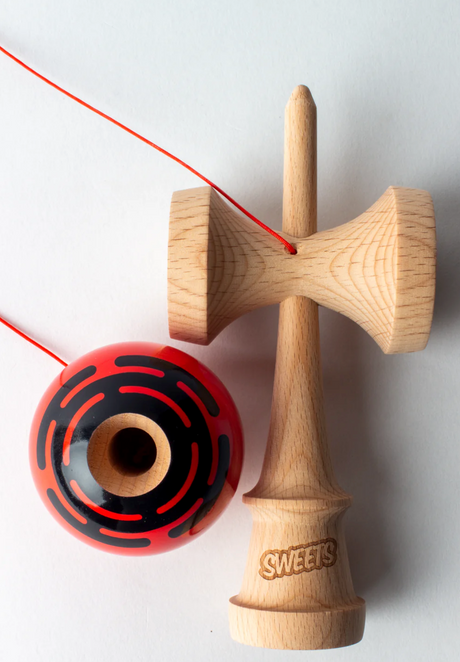 Kendama Prime Radar | Red with signature Radar mark on tama and natural wood BOOST ken with red string.
