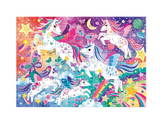 100pc Unicorn Magic Puzzle showing colorful unicorns, stars, butterflies, and rainbows in a dreamy celestial scene.