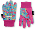 Garden Gloves | Butterfly Rainbow kids gardening gloves with colorful butterfly design and pink elastic wristbands for comfort and grip.