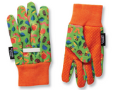 Garden Gloves | Garden Friends kids gloves with colorful garden prints, elastic wrist, and grip dots for gardening fun and protection.