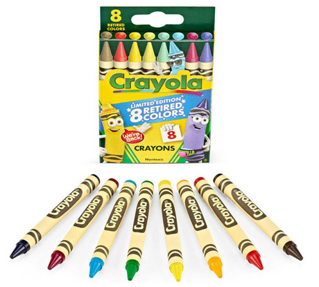 Crayons 8 Pack Limited Edition with 8 vibrant retired Crayola colors for smooth, non-toxic coloring and drawing fun.