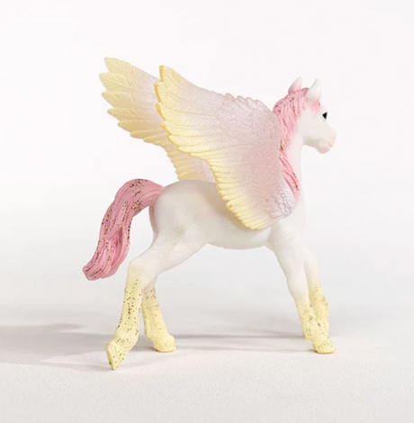 Bayala | Sunrise Pegasus Foal hand-painted figurine with pink mane and golden wings ready for imaginative play.