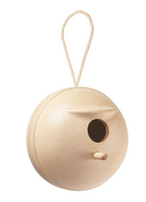 Bird House 1 beige minimalist round birdhouse with hanging rope for cozy garden decoration and easy cleaning.