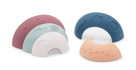 Over the Rainbow | Earth silicone stacking rainbow arches with garden patterns for sensory and open-ended play.
