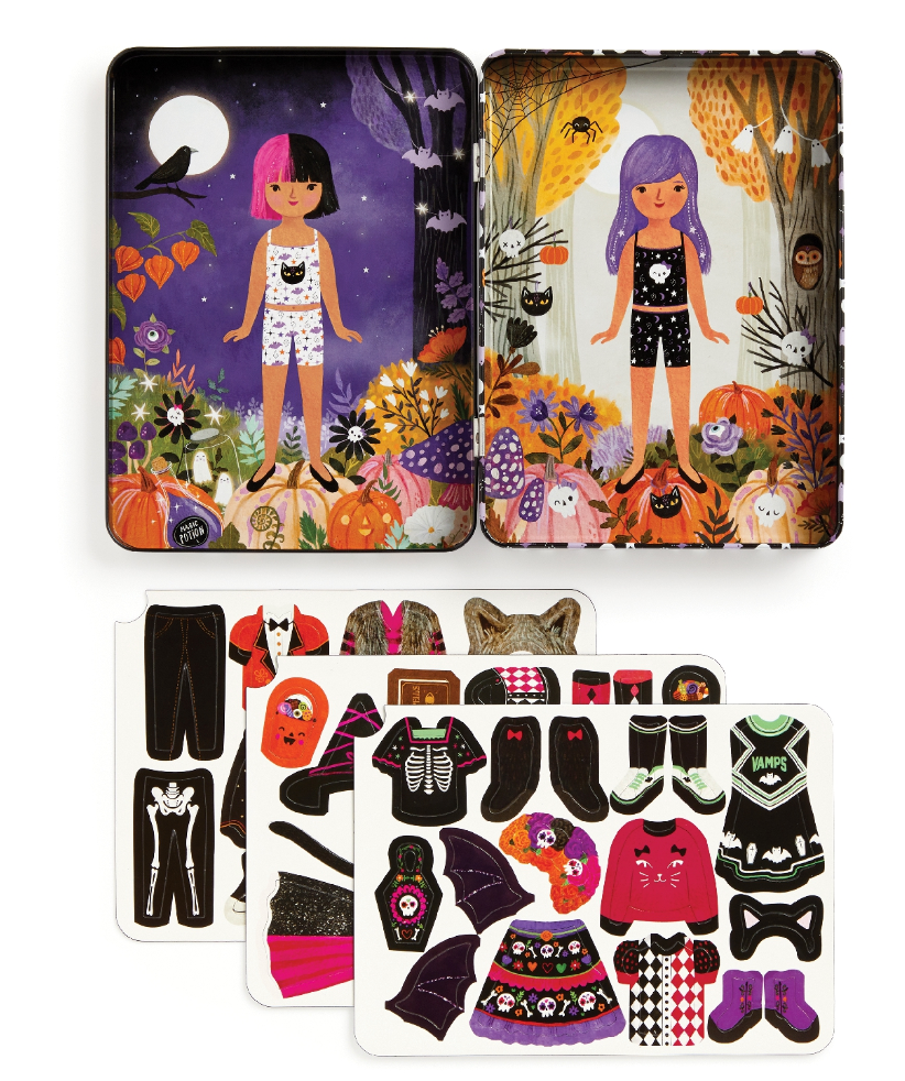 Magnetic Dress Up Spooky Season with two spooky characters and over 40 colorful magnetic Halloween outfit pieces.