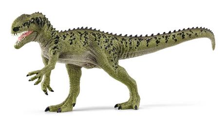 Monolophosaurus dinosaur figure with a long nose crest and spikes along its back, standing on strong legs.