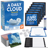 A Daily Cloud the Game with cloud cards, dry erase frames, markers, timer, and scorepad for family fun.