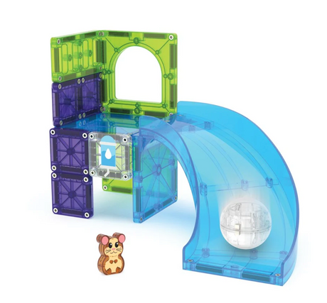 Magnatiles Hamster Ball 13pc set with slide, magnetic ball, and hamster figure for creative play and building.