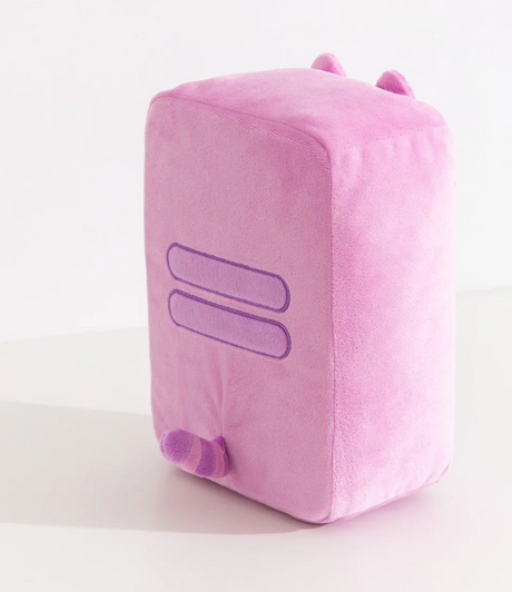 Pusheen Gamer: Handheld plush showing pink back side with embroidered details, tail, and cat ears.