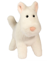 Muzzles | Terrier Janice plush dog toy with soft white fur and black eyes, perfect for dog lovers and decoration.