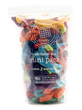 Clear resealable bag filled with colorful traditional size cotton loops for making two potholders