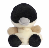 Soft plush Canadian goose with black head, cream body, and beige wings sitting facing forward on a white background