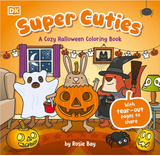 Cover of a cozy Halloween coloring book featuring cute animals dressed up in festive costumes indoors.