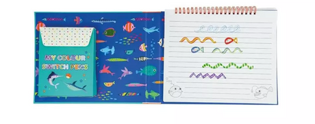 Spiral-bound ocean-themed doodle and writing pad with colorful pens for creative color switching activities.